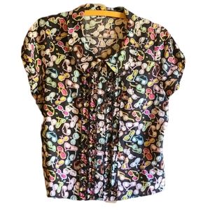 Vintage tuxedo button down retro sunglasses top